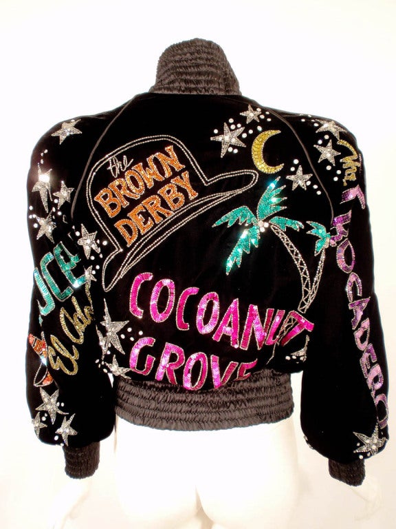 Bob Mackie Black Velvet Bomber Jacket, Sequin & Beaded, 1980s In Excellent Condition In Los Angeles, CA