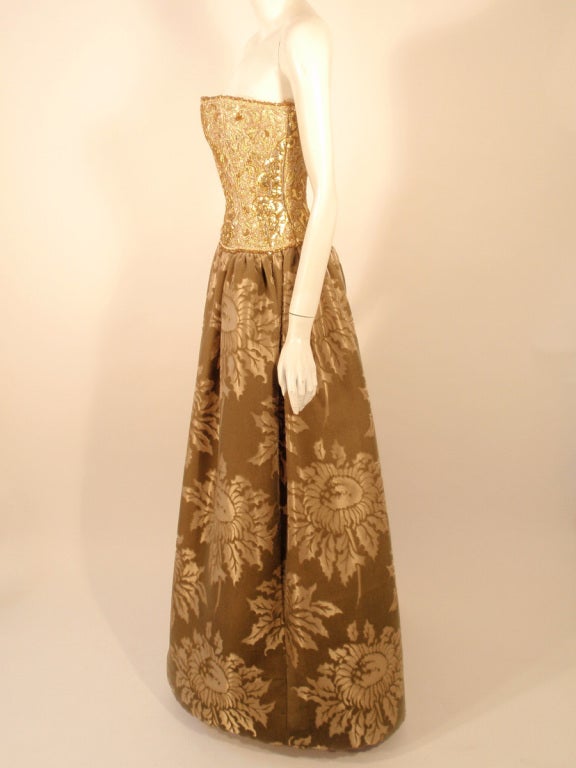 Oscar de la Renta Gold  Beaded Embroidered Strapless Gown 2