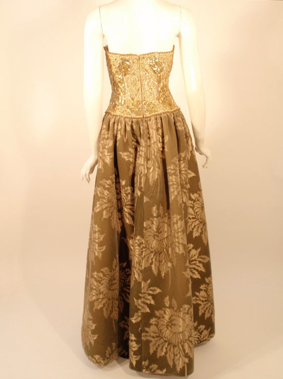 Oscar de la Renta Gold  Beaded Embroidered Strapless Gown 3