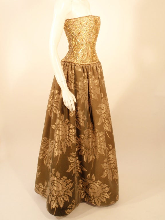 Oscar de la Renta Gold  Beaded Embroidered Strapless Gown 4