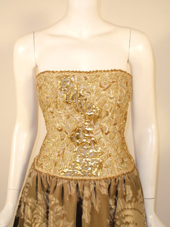 Oscar de la Renta Gold  Beaded Embroidered Strapless Gown 5