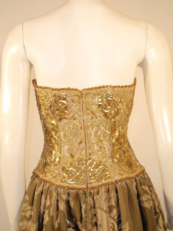 Oscar de la Renta Gold  Beaded Embroidered Strapless Gown 6