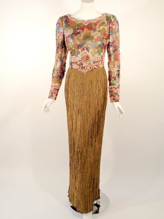 Mary McFadden Evening Gown w/ Beaded & Sequined Bodice