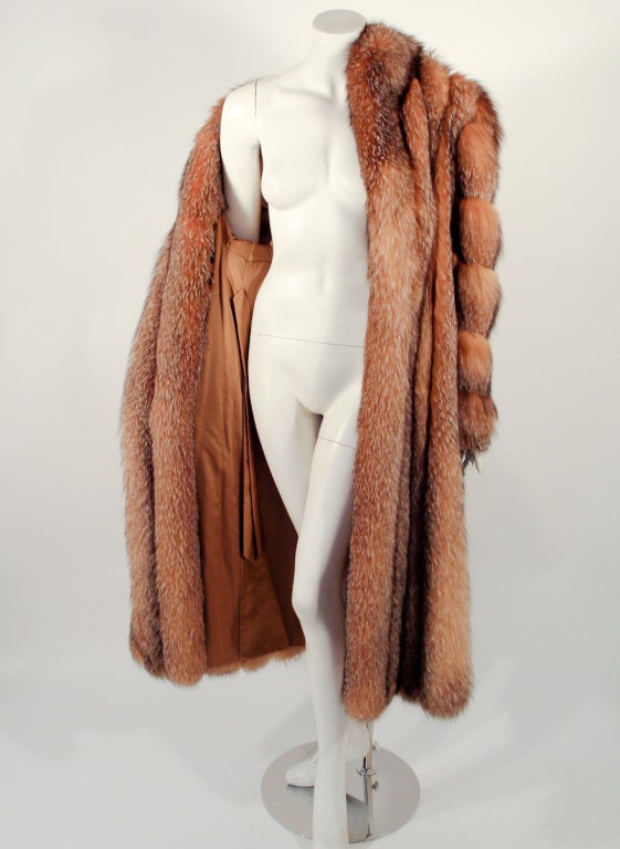 Women's Michael Forrest Honey Brown Crystal Fox Calf length Fur Coat Collar For Sale