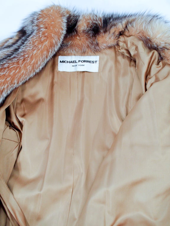 Michael Forrest Honey Brown Crystal Fox Calf length Fur Coat Collar For Sale 3