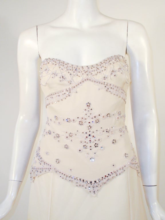 De las mujeres Badgley Mischka Vestido de novia sin tirantes con pedrería y cola, color crema en venta