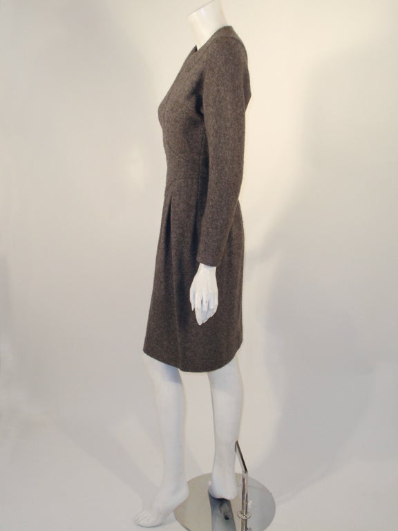 Geoffrey Beene Gray Wool Knit Long Sleeve Dress w/ Pleated Skirt at 1stdibs