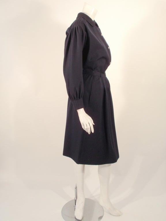 Women's Geoffrey Beene 2 piece Navy Blue Gabardine Pintuck Seam detail Blouse & skirt For Sale