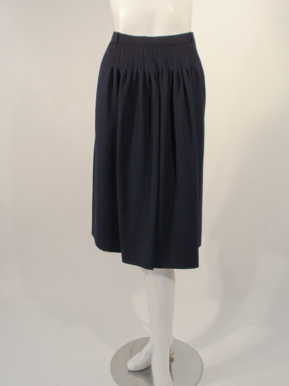 Geoffrey Beene 2 piece Navy Blue Gabardine Pintuck Seam detail Blouse & skirt For Sale 3