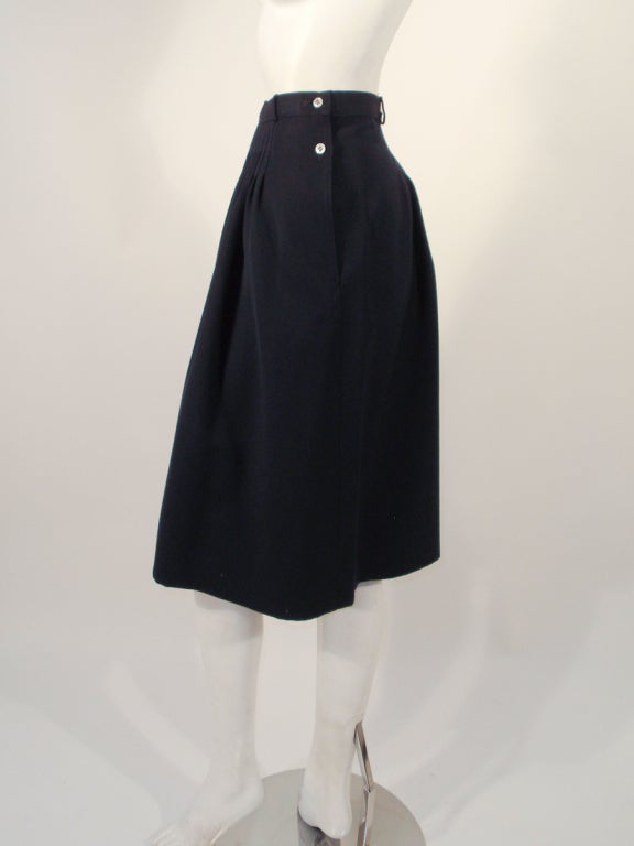 Geoffrey Beene 2 piece Navy Blue Gabardine Pintuck Seam detail Blouse & skirt For Sale 4