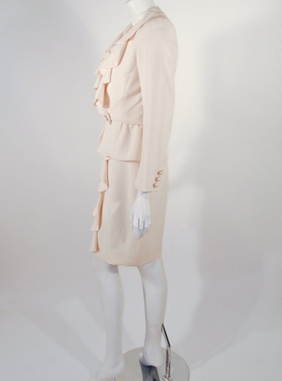 Valentino Night Cream Wool Crepe Cap Sleeve dress and Jacket with Self ...