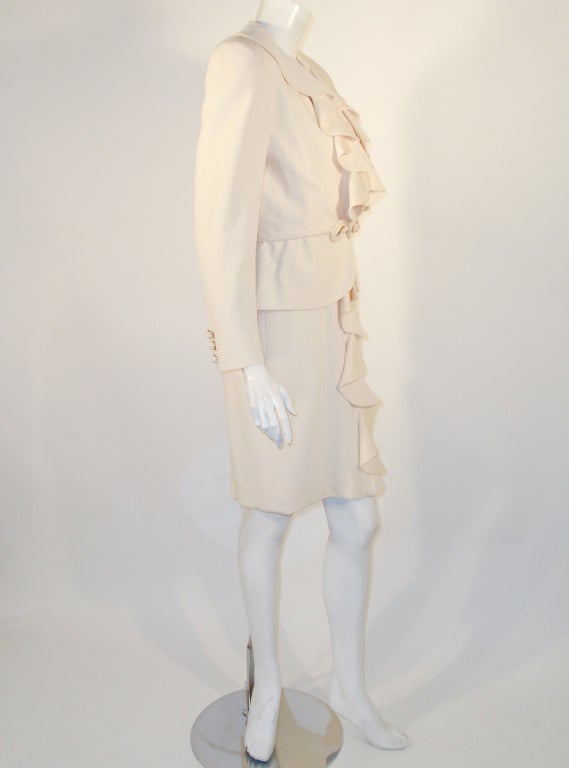 Beige Valentino Night Cream Wool Crepe Cap Sleeve dress & Jacket with Self Belt 8 For Sale