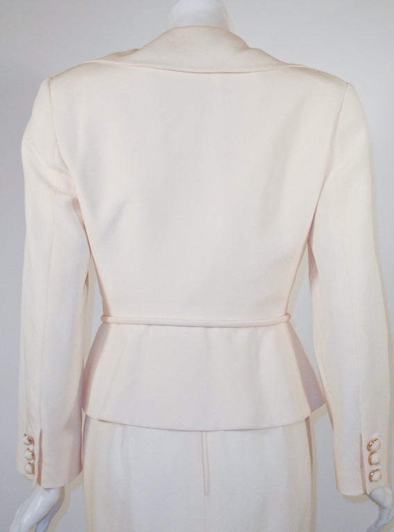 Women's Valentino Night Cream Wool Crepe Cap Sleeve dress & Jacket with Self Belt 8 For Sale