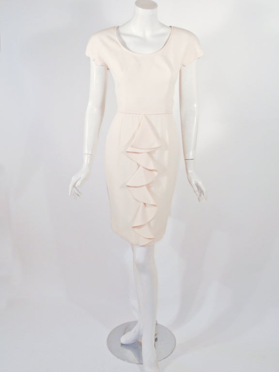 Valentino Night Cream Wool Crepe Cap Sleeve dress & Jacket with Self Belt 8 For Sale 1