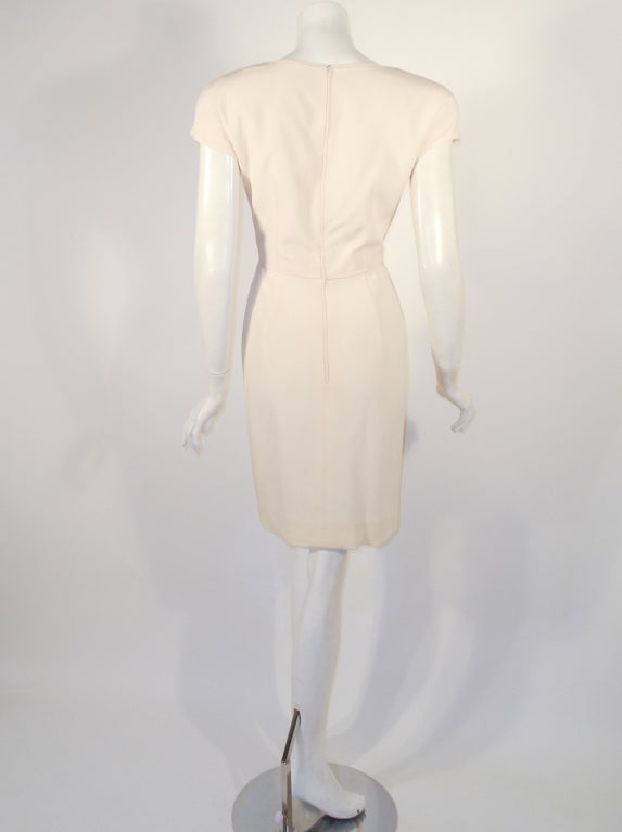 Valentino Night Cream Wool Crepe Cap Sleeve dress & Jacket with Self Belt 8 For Sale 2