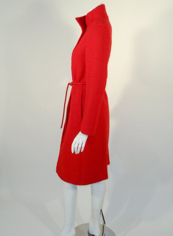 Valentino Miss V 3 pc Red Wool Coat, Skirt, Belt set In Excellent Condition In Los Angeles, CA