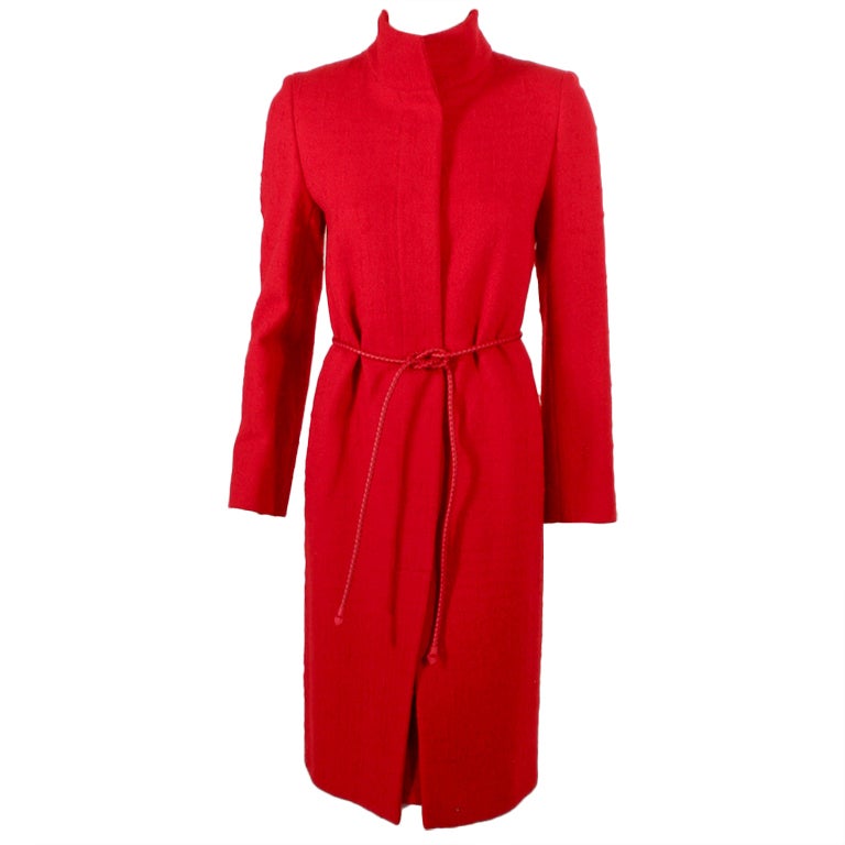 Valentino Miss V 3 pc Red Wool Coat, Skirt, Belt set