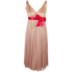 Dolce & Gabbana Dusty Rose Mesh Cocktail Dress w/ Pink Bow