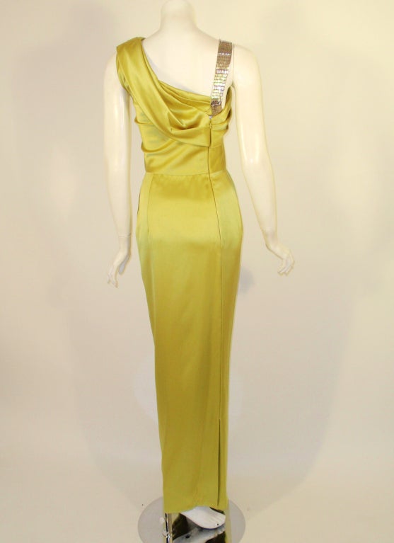 Women's Oscar de la Renta Chartreuse 1 Shoulder Gown w/ Beaded Strap