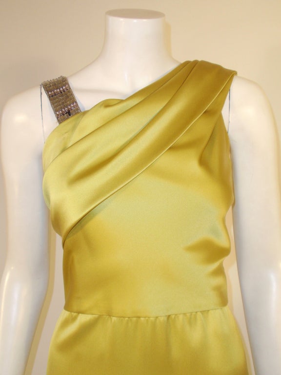 Oscar de la Renta Chartreuse 1 Shoulder Gown w/ Beaded Strap 2