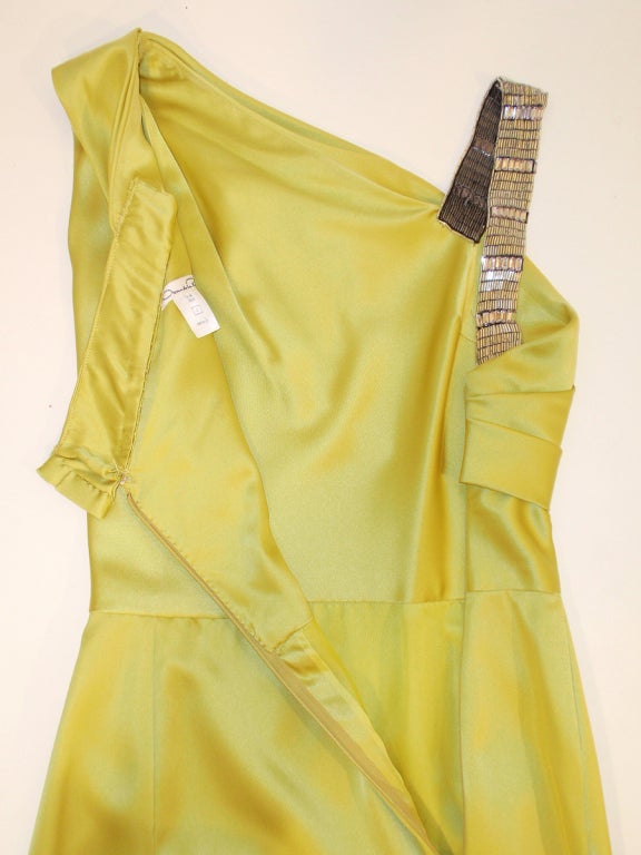 Oscar de la Renta Chartreuse 1 Shoulder Gown w/ Beaded Strap 5