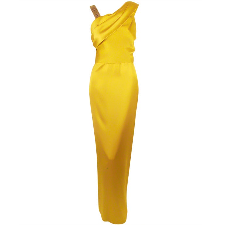 Oscar de la Renta Chartreuse 1 Shoulder Gown w/ Beaded Strap