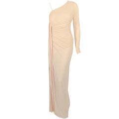 Michael Kors Cream 1 Shoulder Long Sleeve Draped Gown