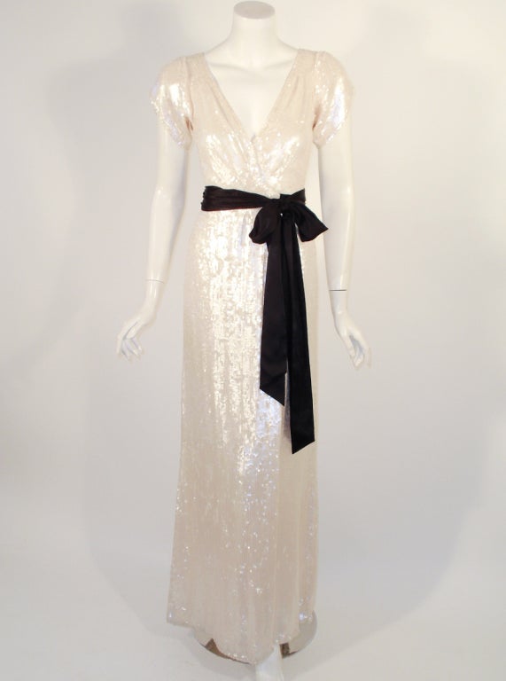 Diane von Furstenberg White Sequin Long Wrap Dress, Black Tie 4