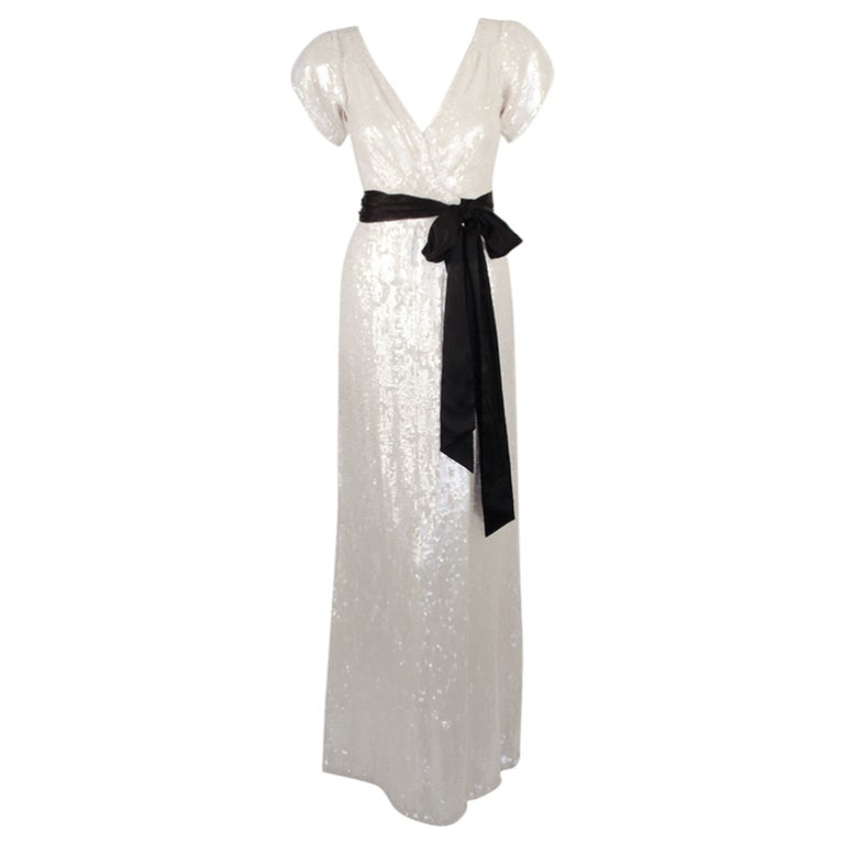 Diane von Furstenberg White Sequin Long Wrap Dress, Black Tie at 1stDibs |  dvf sequin dress, dvf white sequin dress, diane von furstenberg sequin dress