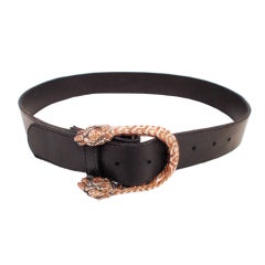 Gucci Sterling Silver Tiger Head Belt Buckle w/ Leather Belt