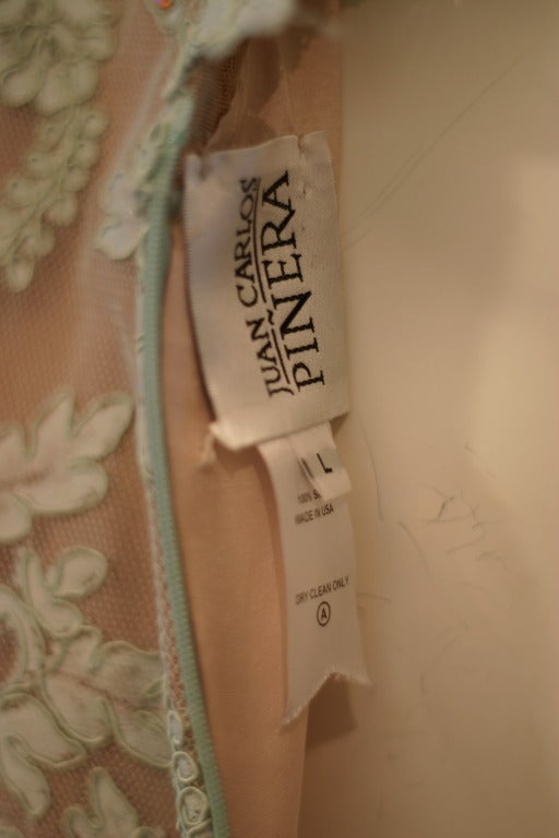 Juan Carlos Pinera Mint Green Lace Evening Gown For Sale 1