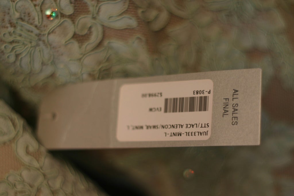 Juan Carlos Pinera Mint Green Lace Evening Gown For Sale 2