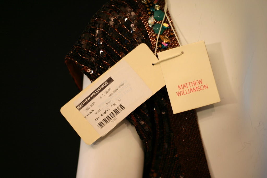 Matthew Williamson Turquoise Bronze Sequin Evening Gown For Sale 5