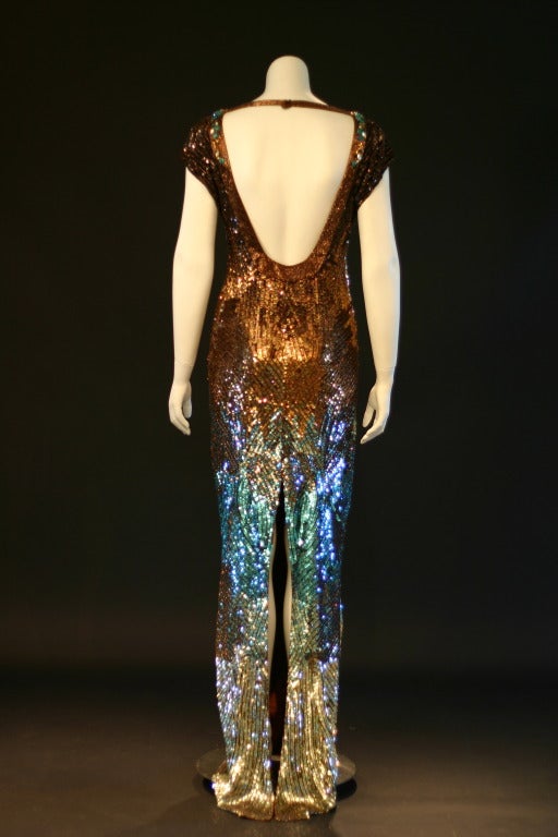 Matthew Williamson Turquoise Bronze Sequin Evening Gown For Sale 2
