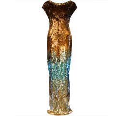 Matthew Williamson Turquoise Bronze Sequin Evening Gown