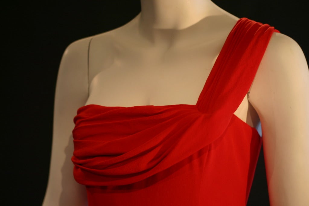 Givenchy Red One Shoulder Evening Gown In New Condition For Sale In Toronto, ON