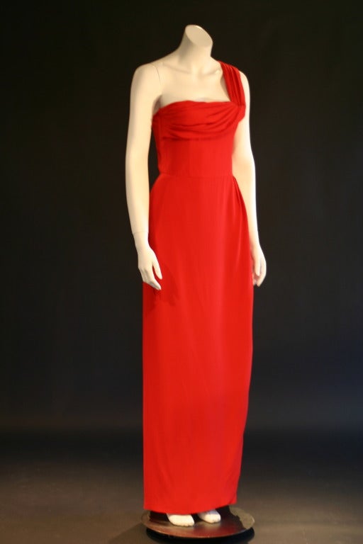 Women's Givenchy Red One Shoulder Evening Gown For Sale