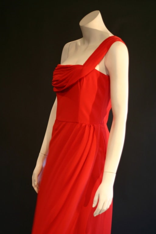 Givenchy Red One Shoulder Evening Gown For Sale 5