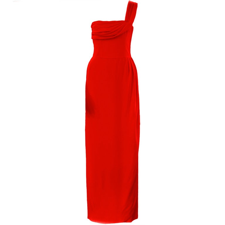 Givenchy Red One Shoulder Evening Gown For Sale