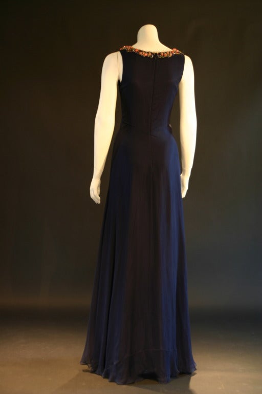 Women's Jenny Packham Midnight Blue and Coral Evening Gown