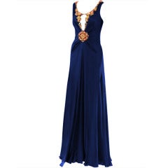Jenny Packham Midnight Blue and Coral Evening Gown