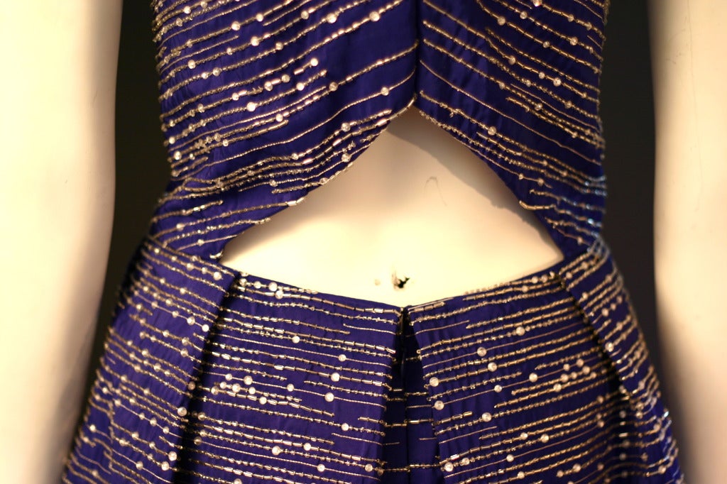 Naeem Khan Royal Blue Sequin Beaded Dress For Sale 1