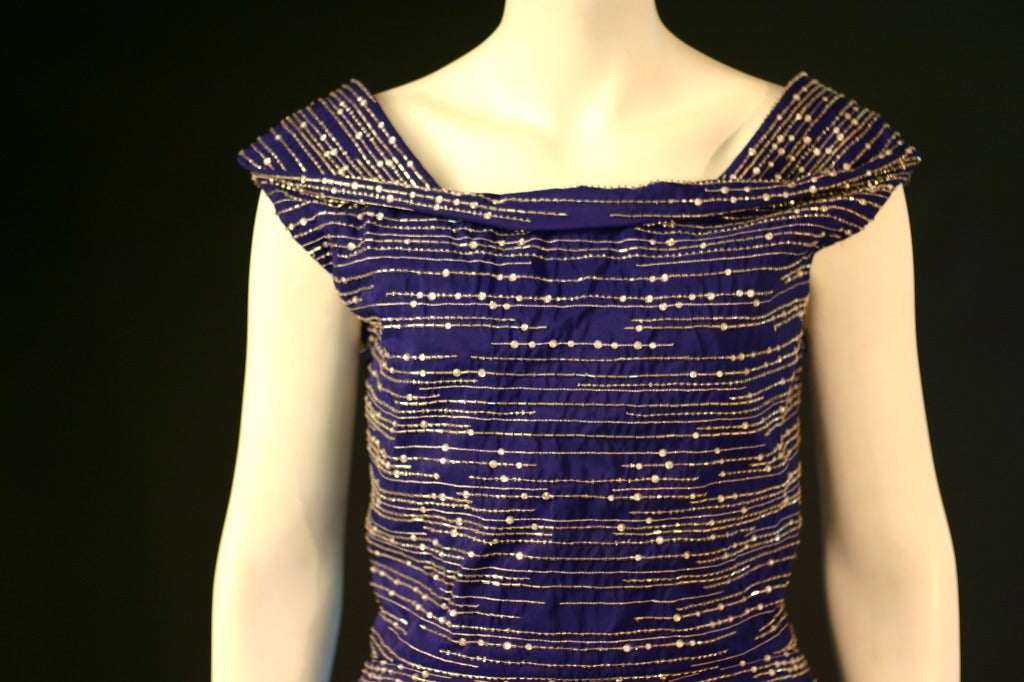 Naeem Khan Royal Blue Sequin Beaded Dress For Sale 4