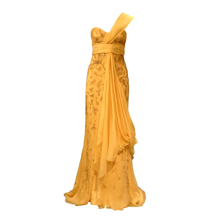 Carolina Herrera Yellow Evening Couture Gown Dress For Sale