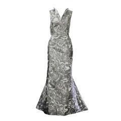 Oscar de la Renta Grey Bow Back Runway Evening Gown Dress