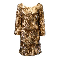 Used Marchesa Gold Sequin Pailette Long Sleeve Dress