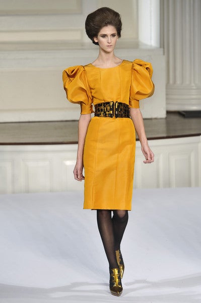 Oscar de la Renta Turmeric Orange Puff Sleeve Cocktail Dress