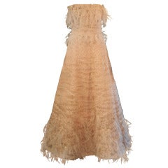 Oscar de la Renta Pink Feather Couture Evening Ball Gown Dress