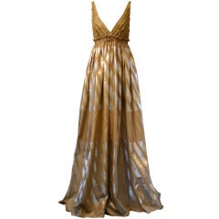 New Reem Acra Bohemian Nude Silver Evening Gown For Sale at 1stDibs