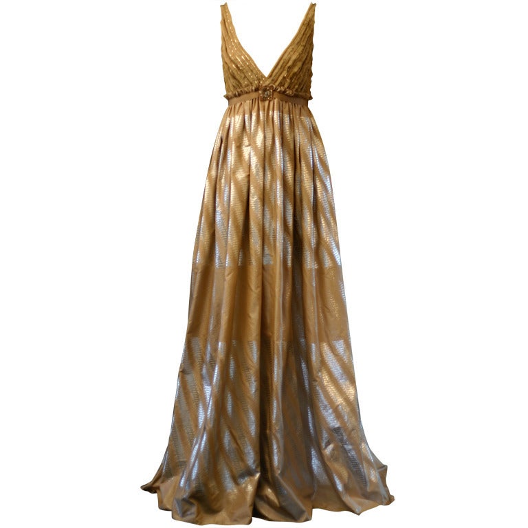 New Reem Acra Bohemian Nude Silver Evening Gown For Sale